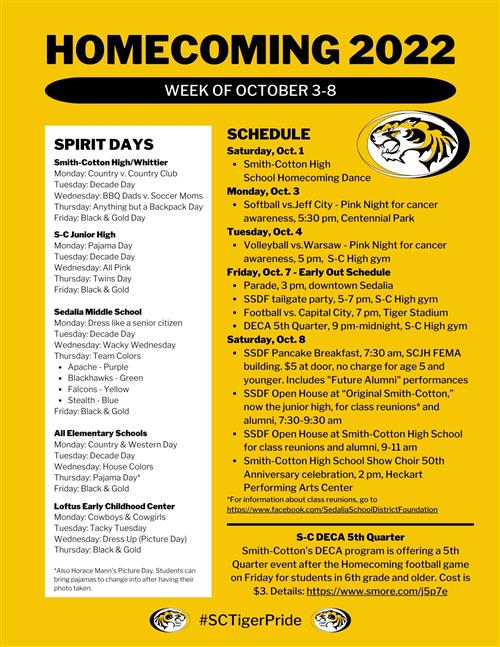 2022 schedule, spirit days